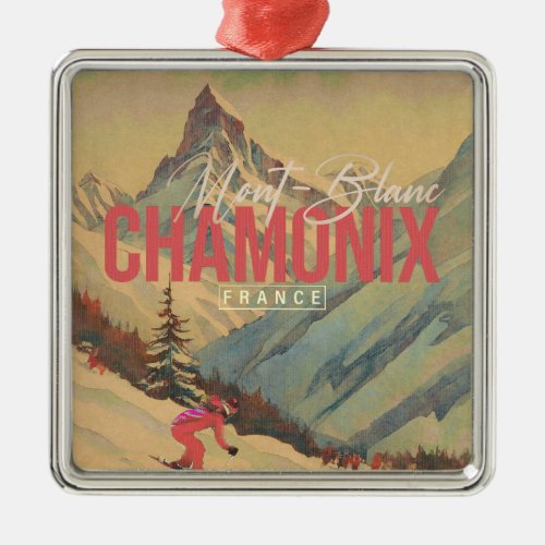 Chamonix France Vintage Mont Blanc Skiing 1950s Metal Ornament