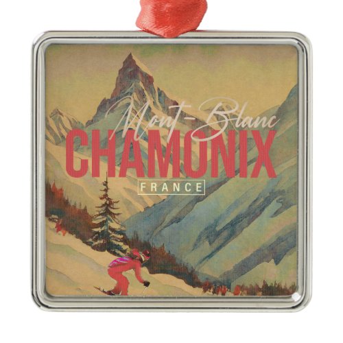 Chamonix France Vintage Mont Blanc Skiing 1950s Metal Ornament