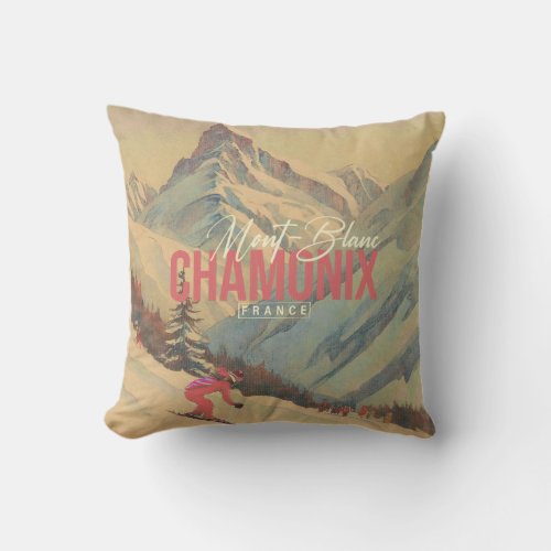 Chamonix France Vintage Mont Blanc Skiing 1950s Outdoor Pillow