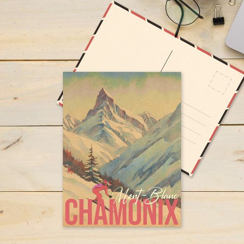 Chamonix France Vintage Mont Blanc Skiing 1950s Postcard
