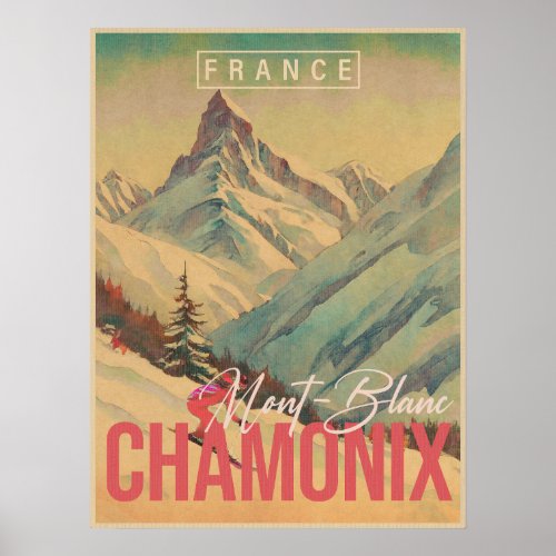Chamonix France Vintage Mont Blanc Skiing 1950s Poster