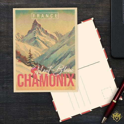 Chamonix France Vintage Mont Blanc Skiing Postcard