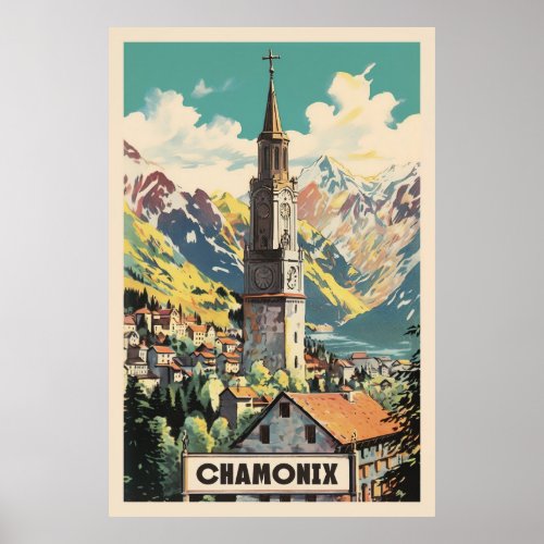 Chamonix Mont Blan Vintage Ski  Poster