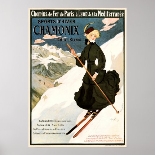 CHAMONIX Mont Blanc Ski Snow Winter Sports France Poster