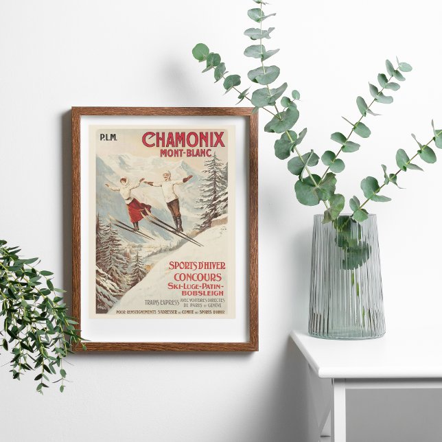 Chamonix Mont Blanc Vintage French Skiing Poster (chamonix france vintage ski poster )
