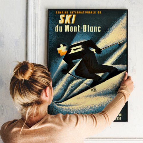 Chamonix Mont Blanc Vintage French Skiing Poster