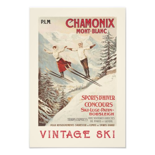 Chamonix Mont Blanc Vintage French Skiing Poster