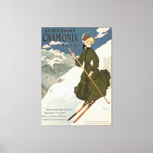 Chamonix Mont Blanc Vintage French Skiing Poster Canvas Print