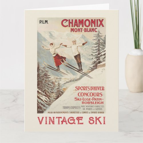 Chamonix Mont Blanc Vintage French Skiing Poster Card