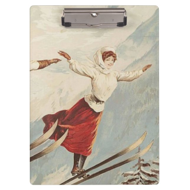 Chamonix Mont Blanc Vintage French Skiing Poster Clipboard (Front)