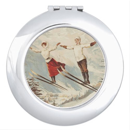 Chamonix Mont Blanc Vintage French Skiing Poster Compact Mirror