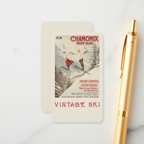 Chamonix Mont Blanc Vintage French Skiing Poster Enclosure Card