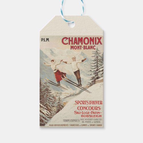 Chamonix Mont Blanc Vintage French Skiing Poster Gift Tags