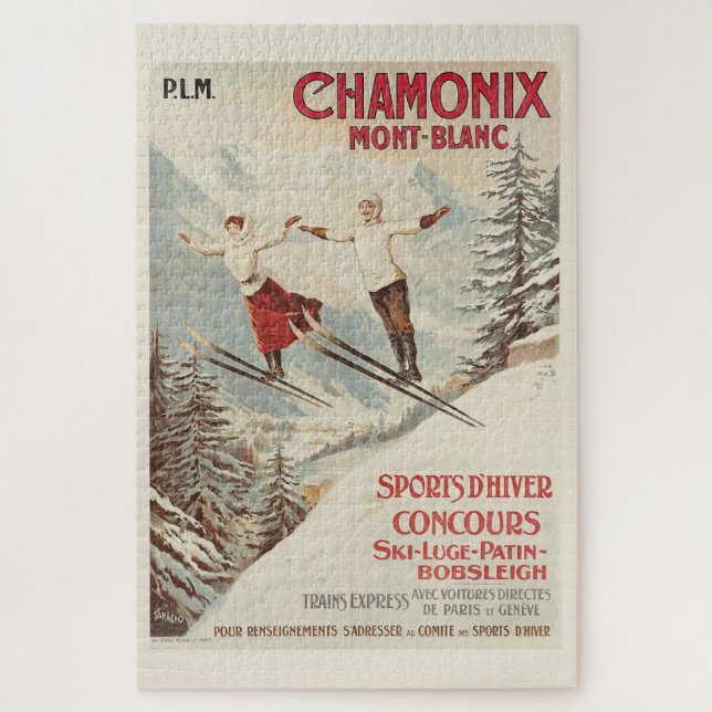 Chamonix Mont Blanc Vintage French Skiing Poster Jigsaw Puzzle (Vertical)