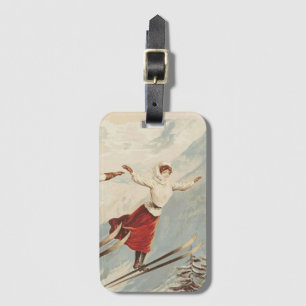 Chamonix Mont Blanc Vintage French Skiing Poster Luggage Tag