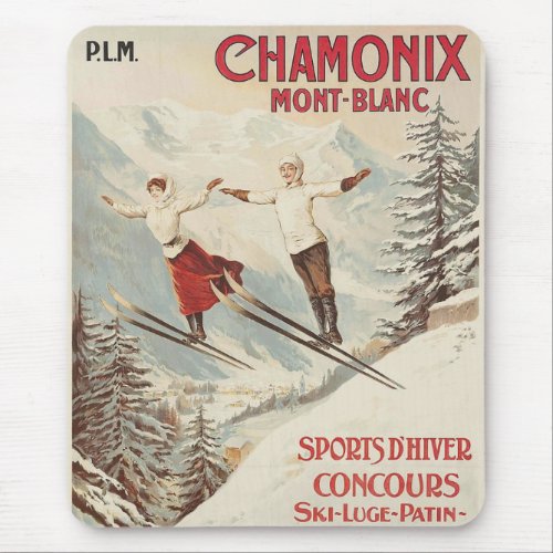 Chamonix Mont Blanc Vintage French Skiing Poster Mouse Pad