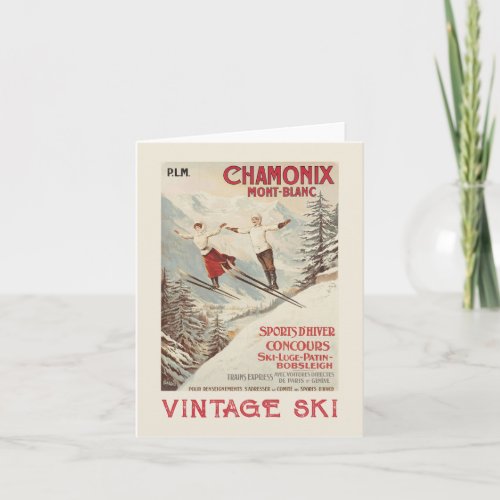 Chamonix Mont Blanc Vintage French Skiing Poster Note Card