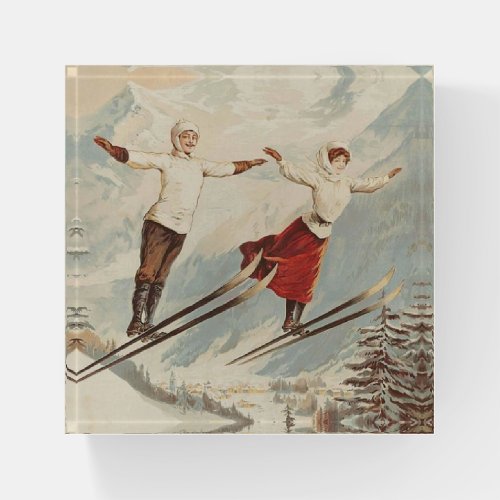 Chamonix Mont Blanc Vintage French Skiing Poster Paperweight