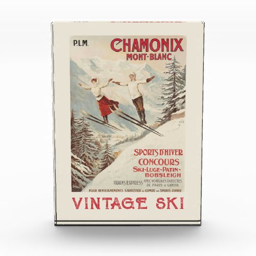 Chamonix Mont Blanc Vintage French Skiing Poster Photo Block