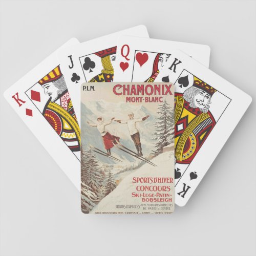 Chamonix Mont Blanc Vintage French Skiing Poster Playing Cards