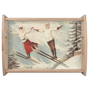 Chamonix Mont Blanc Vintage French Skiing Poster Serving Tray