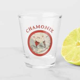 Chamonix Mont Blanc Vintage French Skiing Poster Shot Glass