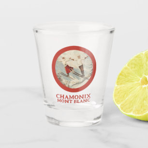Chamonix Mont Blanc Vintage French Skiing Poster Shot Glass