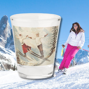 Chamonix Mont Blanc Vintage French Skiing Poster Shot Glass