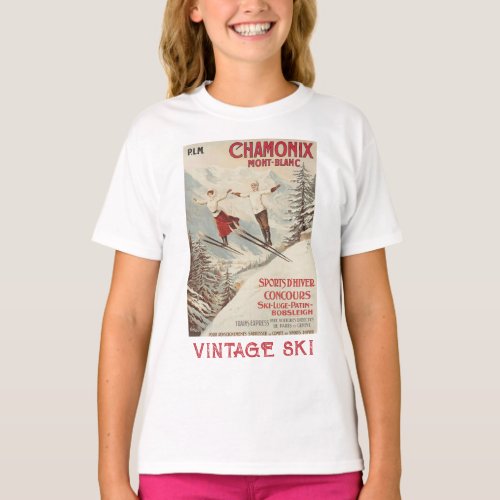 Chamonix Mont Blanc Vintage French Skiing Poster T_Shirt