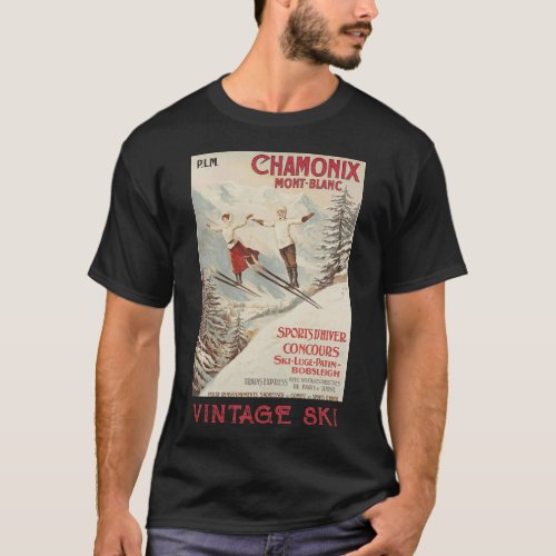 Chamonix Mont Blanc Vintage French Skiing Poster T_Shirt