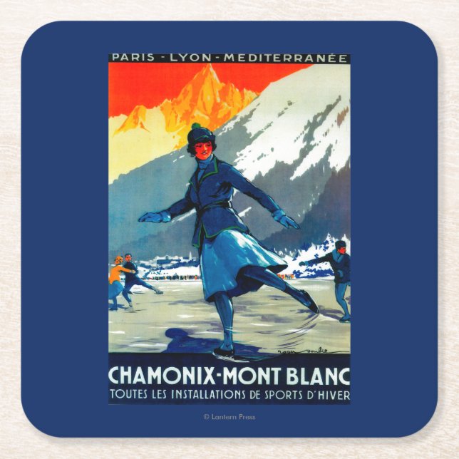 Chamonix-Mont Blanc Vintage PosterEurope Square Paper Coaster (Front)