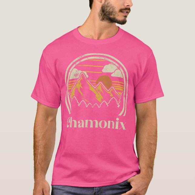 Chamonix Mountains France Hiking Outdoors Retro T-Shirt (Front)