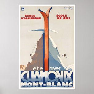 Chamonix Ski Poster Mont Blanc Art France Travel
