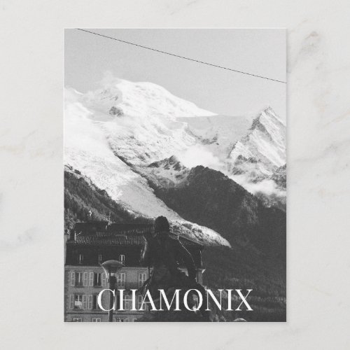 Chamonix Ski Resort Mont Blanc Statue France BW Postcard