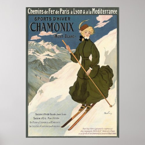 Chamonix Vintage French Skiing Poster