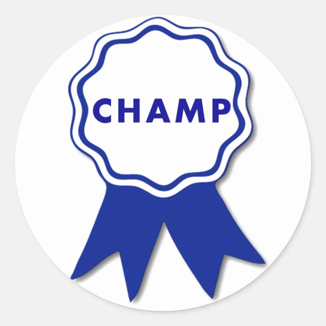 Champ Blue Ribbon Classic Round Sticker | Zazzle