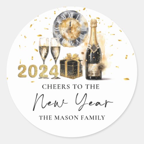 Champage Cheers New Years Eve Party  Classic Round Sticker