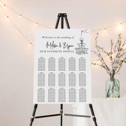 Champagn tower elegant seating chart 15 tables foam board