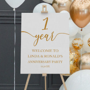 Champagne 1st Wedding Anniversary Welcome Sign