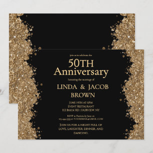 Champagne 50 Wedding Anniversary Faux Gold Glitter Invitation