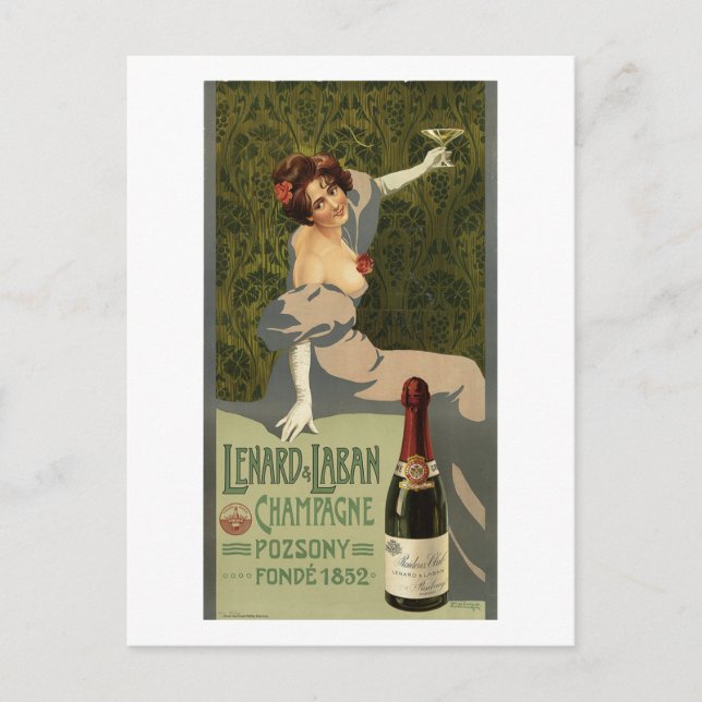Champagne, Advertising, Woman, Vintage Postcard (Front)