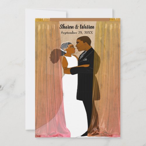 Champagne African American Elegant Bride  Groom  Invitation