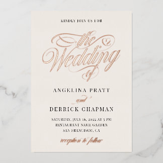 Champagne All in One Simple  Ivory Wedding Gold  Foil Invitation
