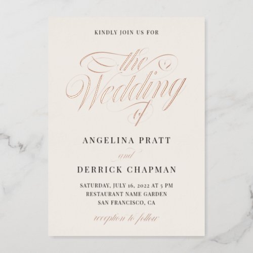 Champagne All in One Simple  Ivory Wedding Gold  Foil Invitation