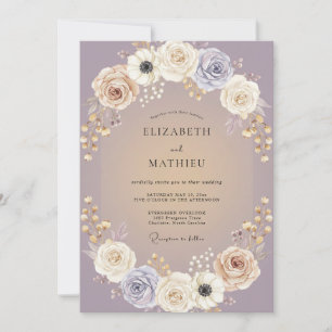 Champagne Amethyst Anemone Wedding Invitation