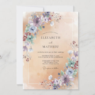 Champagne Amethyst Peony Wedding Invitation