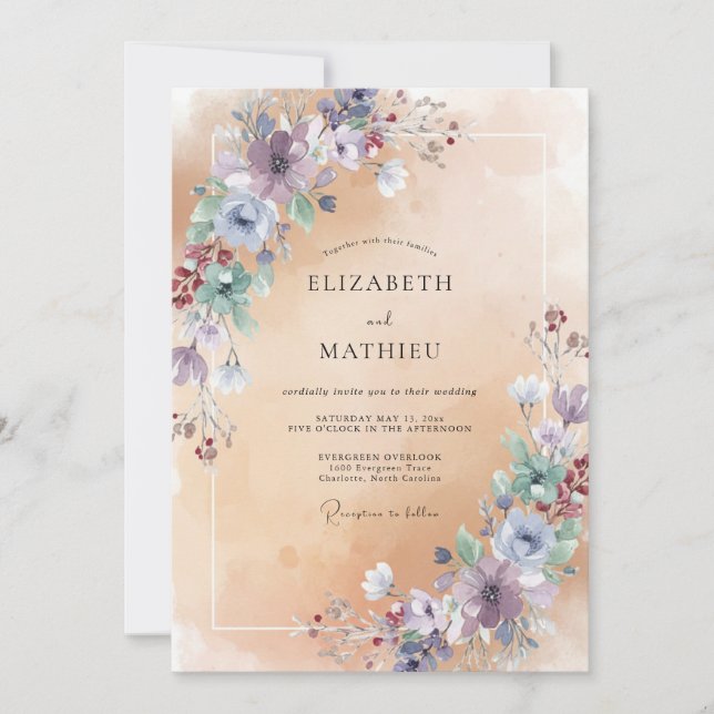 Champagne Amethyst Peony Wedding Invitation (Front)