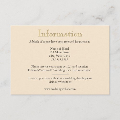 Champagne and Antique Gold Wedding Enclosure Card