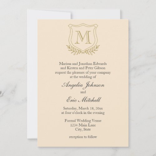 Champagne and Antique Gold Wedding Invitation