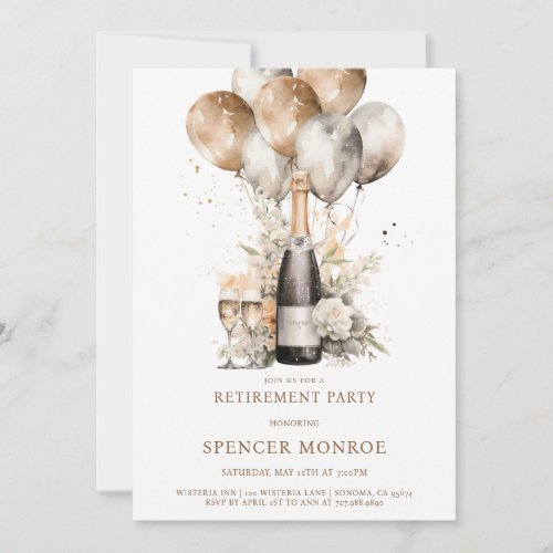 Champagne And Balloons Retirement Party Invitation